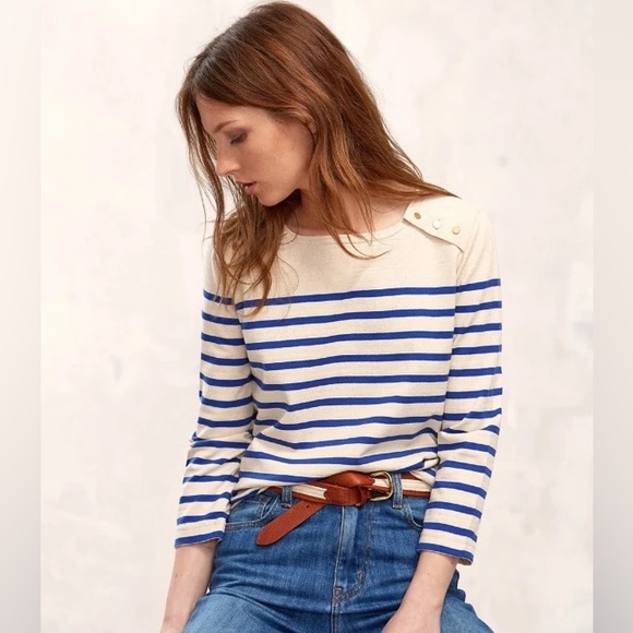 Sezane Tops - NWT Sézane T-Shirt Marinière Martine Ecru/Rogue Rare All Gold Button Size Small